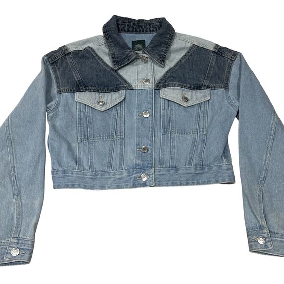 Denim Jacket Jean Cropped Women’s Patchwork Colorblock Size XS Wild Fable - Picture 1 of 13